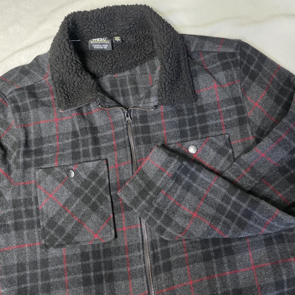 WeSC Jacket Mens 2XL‎ Gray Black Plaid Liam Triple Check Shacket Shirt Jacket